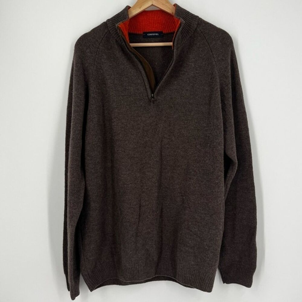 Cortefiel Sweater Pullover Wool Brown Lightweight 1/4 Zip‎